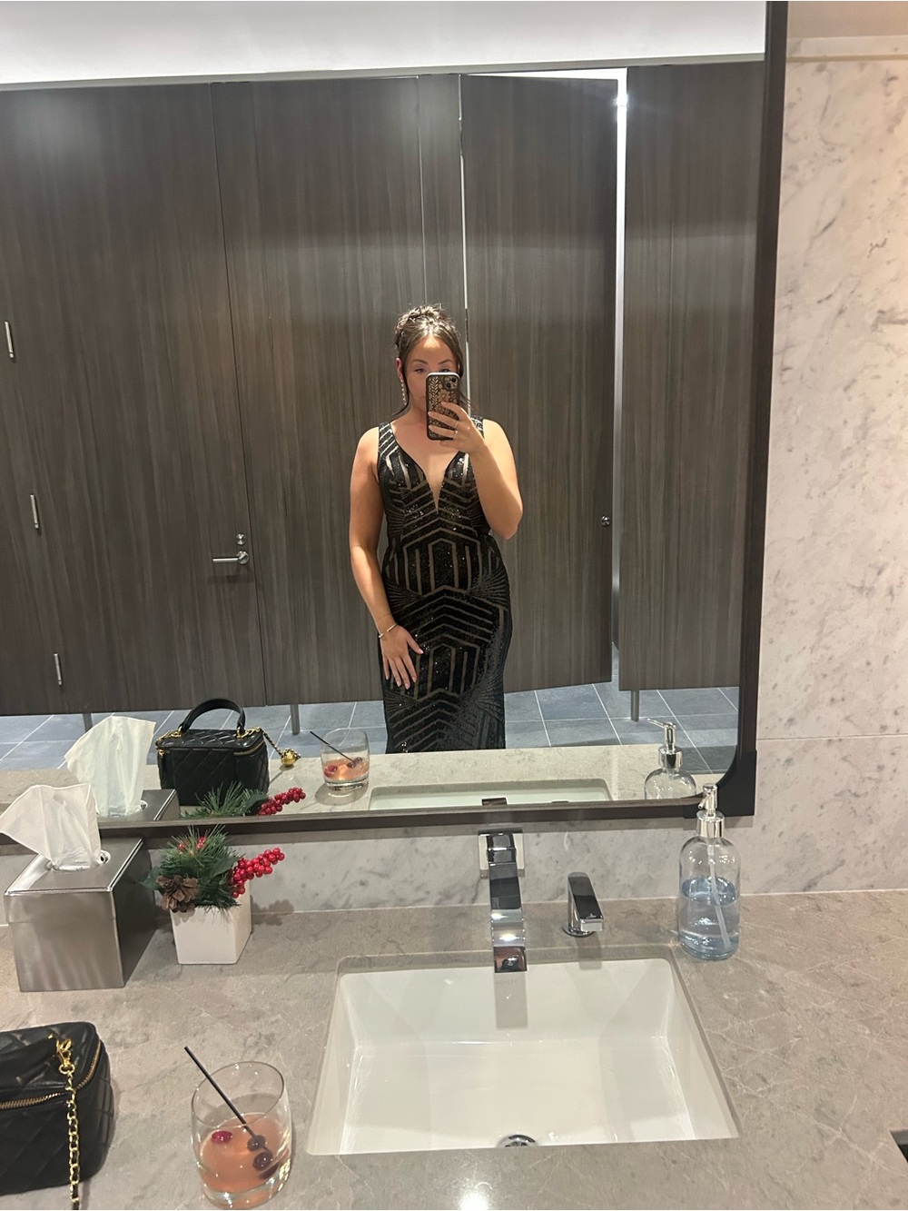 Black Sequin V-Neck Evening Gown